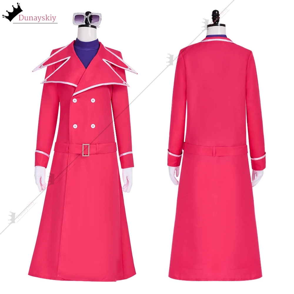 فالنتينا تأثيري حلي الوردي خندق معطف مع الزنانير مزدوجة الصدر طويلة الأكمام فالنتينا لعب الأدوار شعر مستعار أنيمي حفلة البدلة