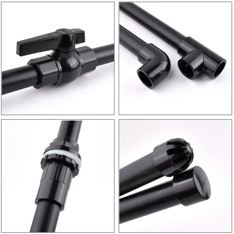 20~50mm Black PVC Pipe Connector UPVC Pipe Garden Water Elbow Tee Joint Aquarium Tank Water Supply Drainage End Cap Connectors