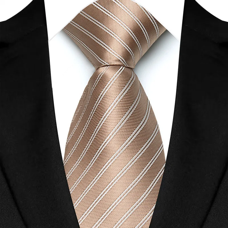 New White Beige Color Jacquard Men\'s Neckties 8CM Paisley Striped Dots Business Formal Neck Ties Wedding Party Suit Cravat Gift