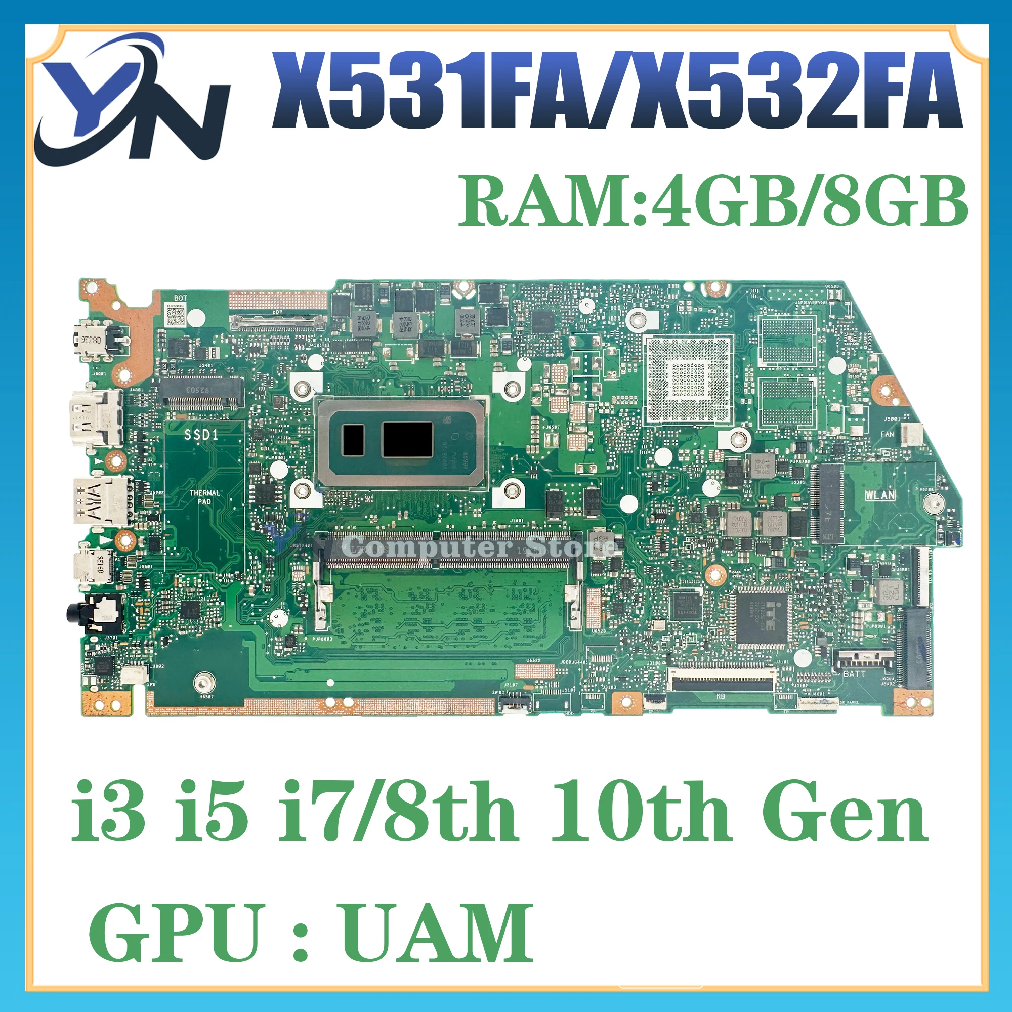 

X532FA X531FA Mainboard For ASUS X532FL X532FLC X532FAC X532F X531F S531F K531F V531F S532F K532F V532F Laptop Motherboard