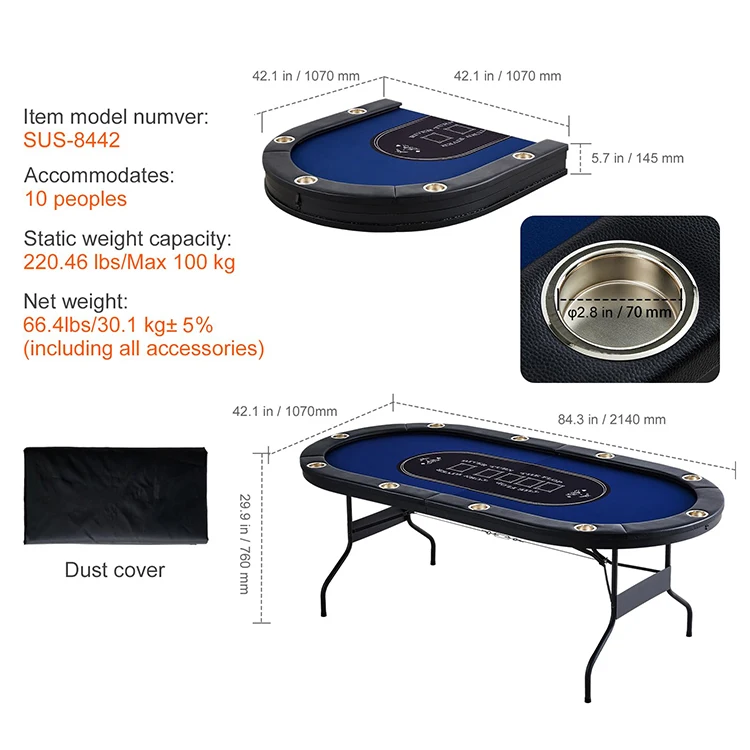Wholesale 10 Player Casino Poker Table Foldable Collapsible Legs with Padded Rails and Cup Holders for Gambling & Mahjong