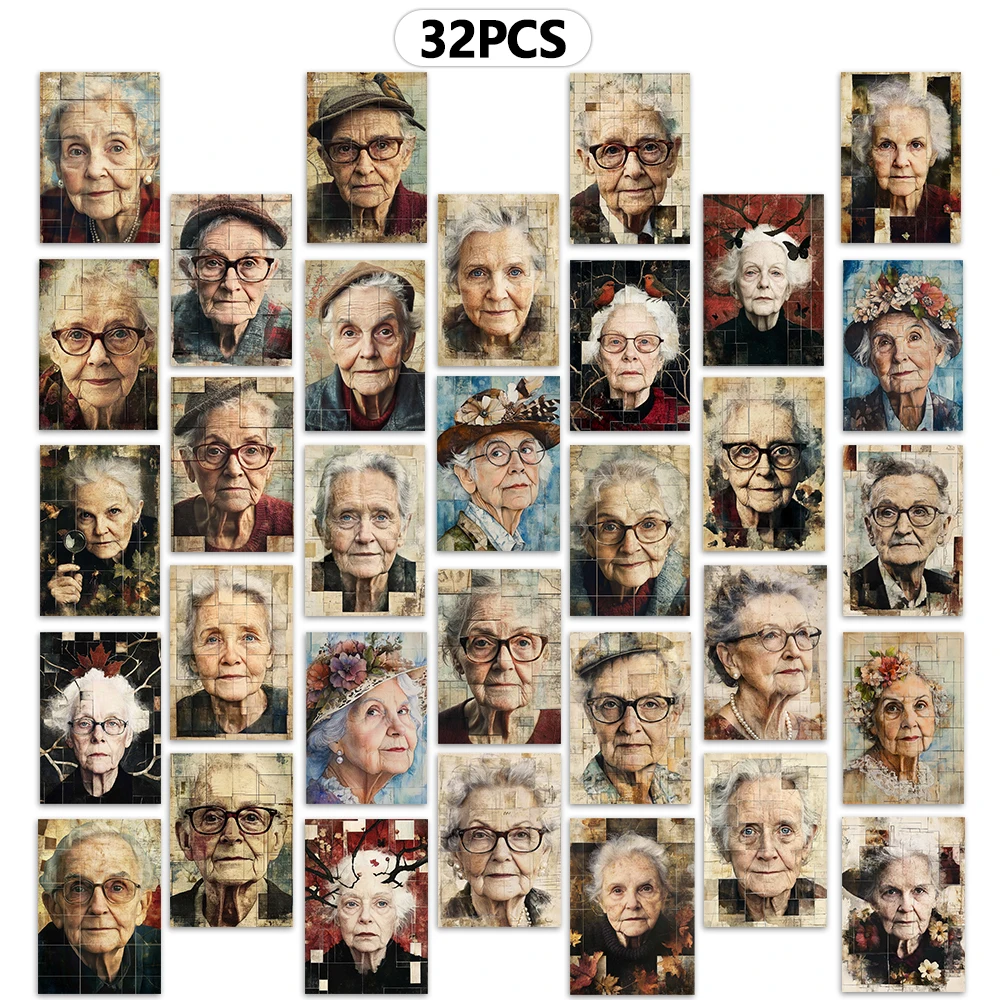 32pcs, warm elderly portraits, postcards, decoration/greeting cards/postcards, high-precision printing, collectible and mailable