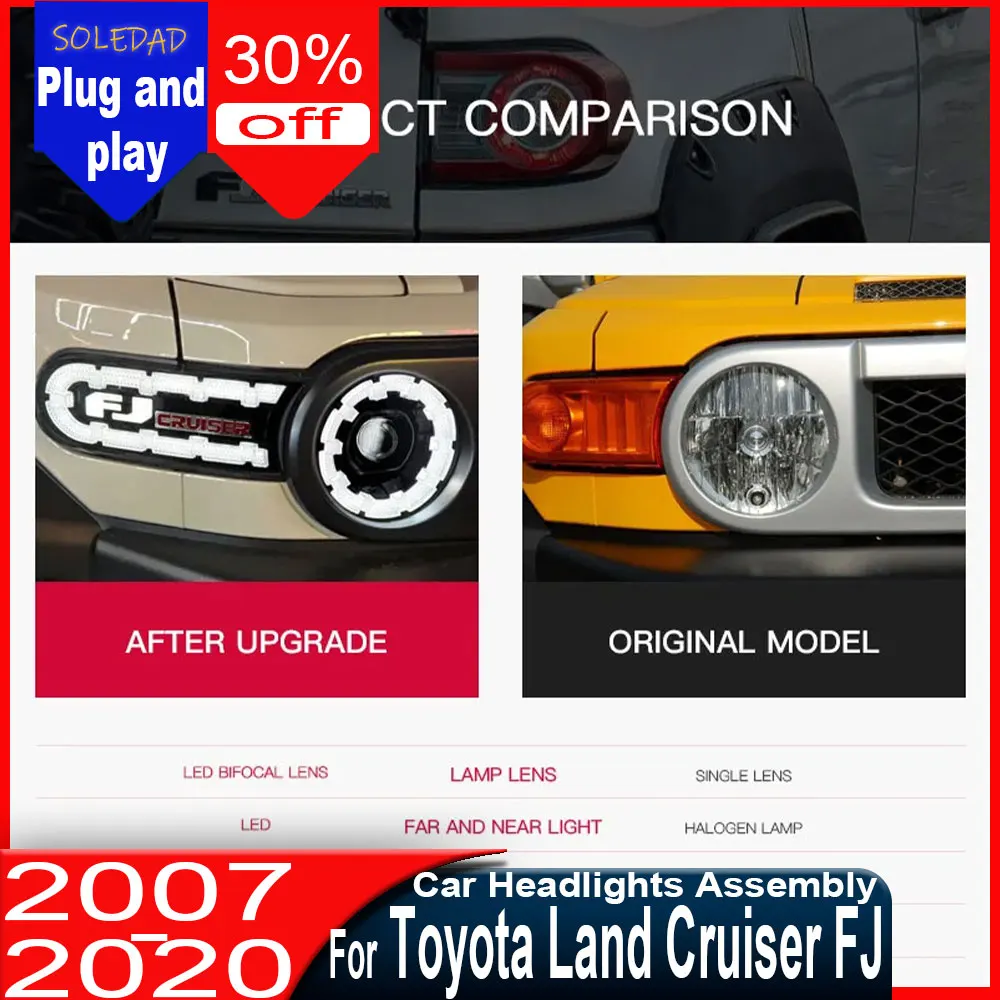 Auto Headlight Assembly For Toyota FJ Cruiser 2007-2020 LED DRL Upgrade Startup Effect Projector Lens headlights Car Accessorie