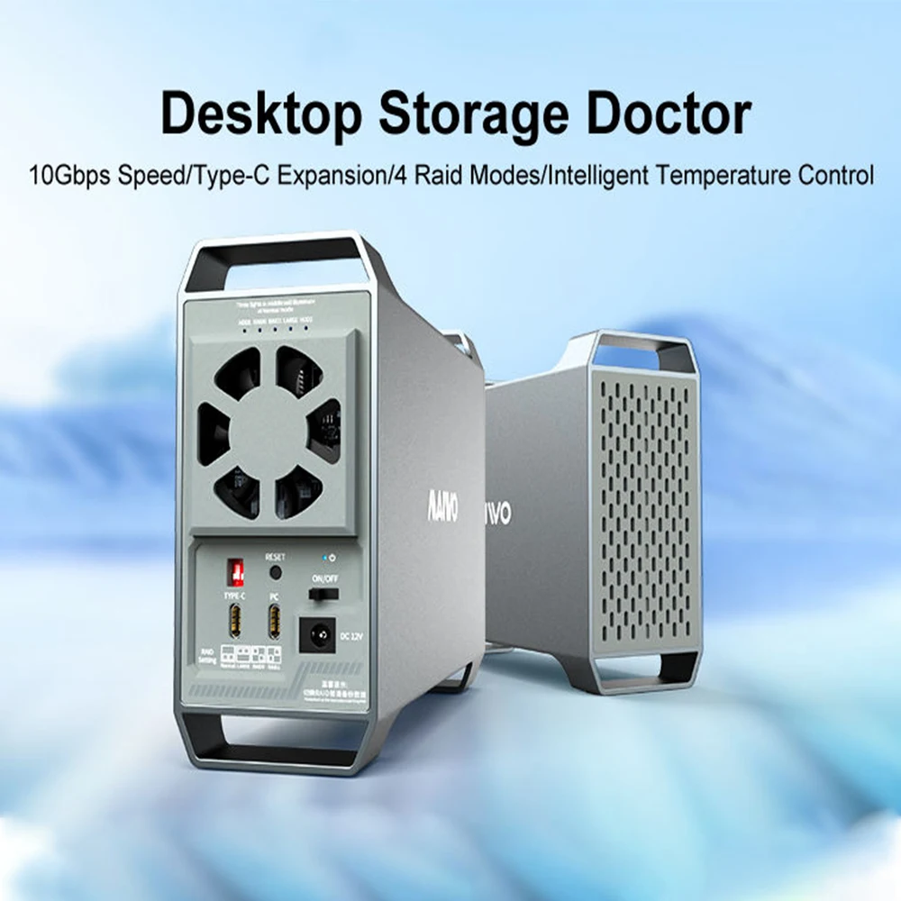 MAIWO 2 Bays RAID Type C 3.5" SATA HDD SSD Enclosure Aluminum HDD Case Up to 10Gbps With Handle Hard Drive Disk Array Cabinet