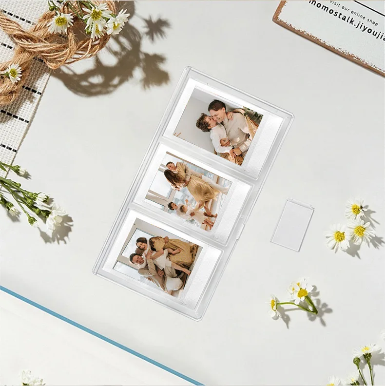 For Fujifilm Instax Mini 8/9/11/12  EVO Series 3 Inch Photo Pictures Transparent Vertical Three Palace Grid Photo Frame Table