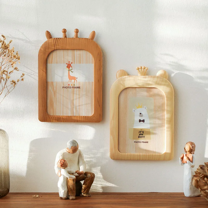 Quality Photo Frame Home Decor Retro Wooden Children Cartoon Pictures Frames Desktop Decoration Wall Photo Frame