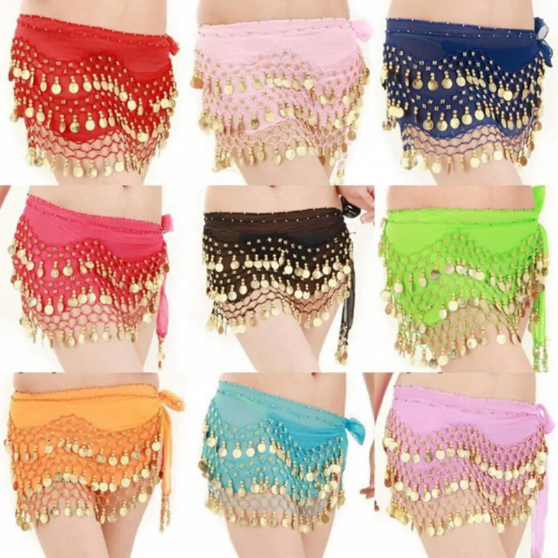 

Women Belly Dance Costume Hip Scarf Accessories Belt Skirt Bellydance 98 Coins waist chain YF039