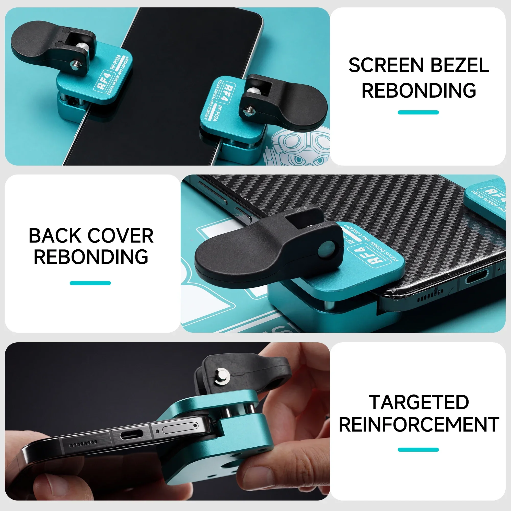 RF4 RF-PC22 Quick-Set Repair Clamp 5-15mm Adjustable Pressure CNC Aluminum for Phone Screen Bezel & Back Cover Repair