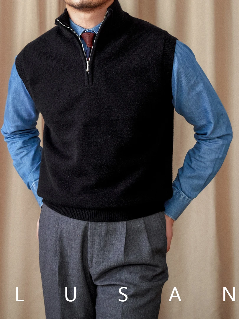 High-End Autumn and Winter Gentry Vintage Stand Collar Vest British Sleeveless Waistcoat Bottoming Woven Shirt