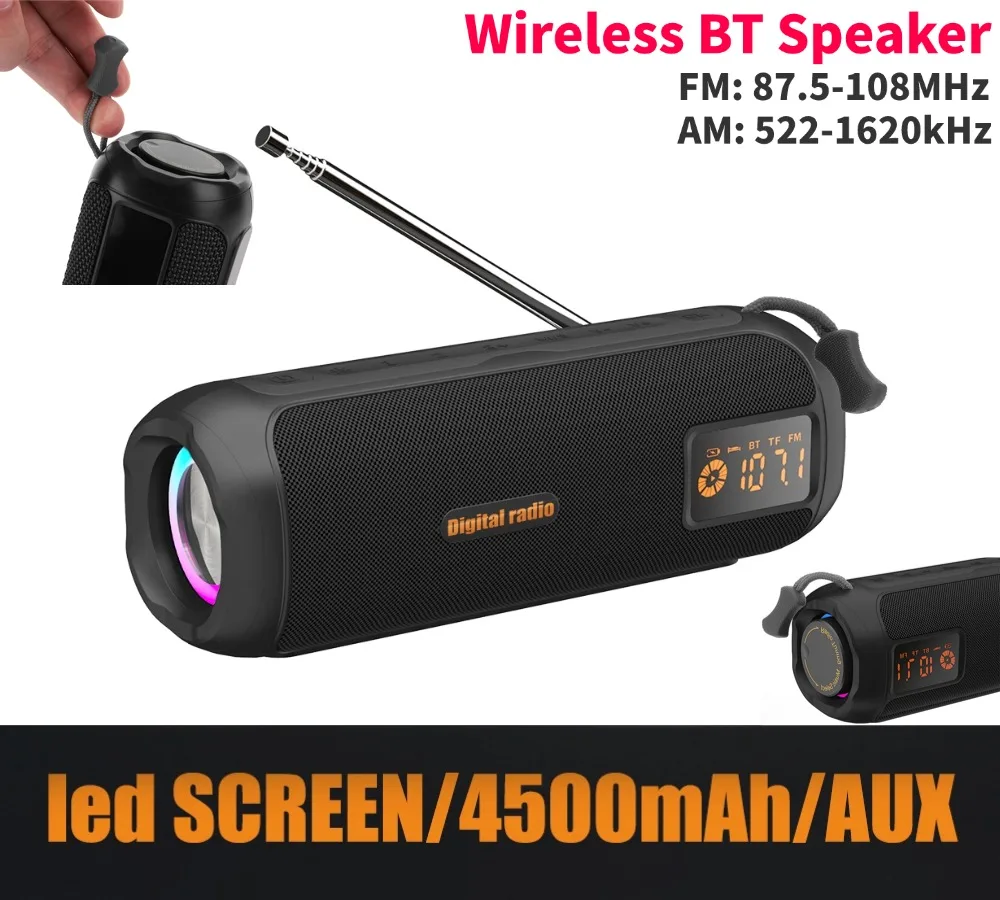 

Bluetooth Speaker Stereo Sound Powerful Sound Box Long-Lasting Rechargeable Outdoor Speaker Support TF Card AM FM Home Radio