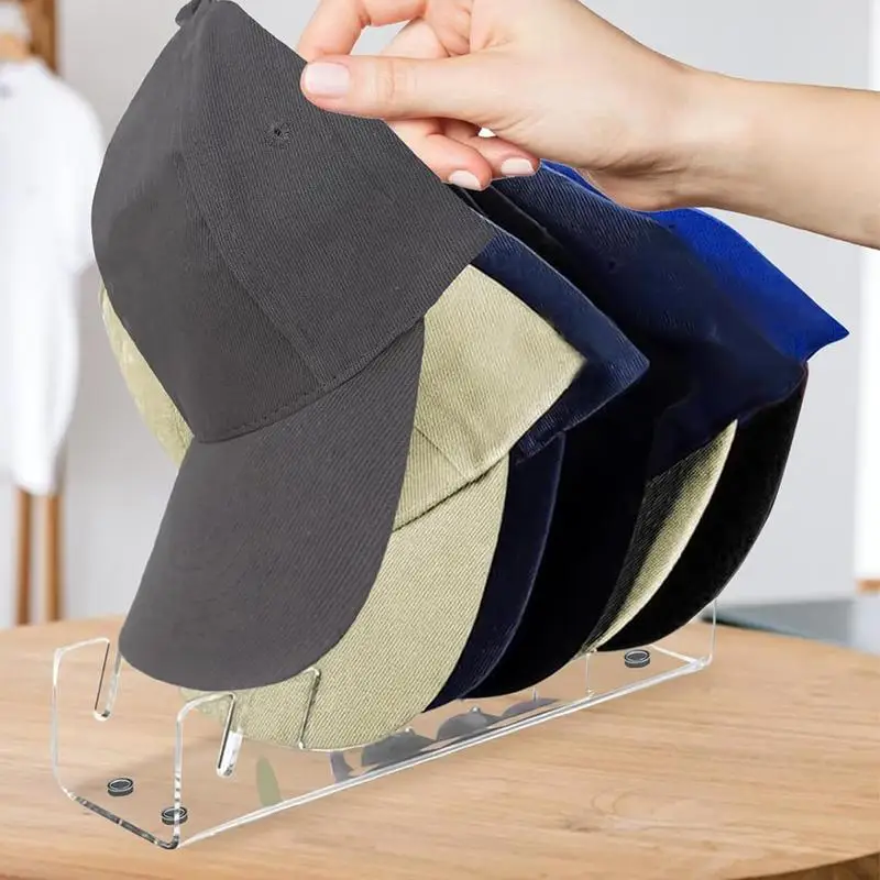 Hat Display Rack Acrylic Baseball Hat Display 7 Slots Space-Saving Desktop For Caps Clothing Storage Shelf Living Room Bedroom