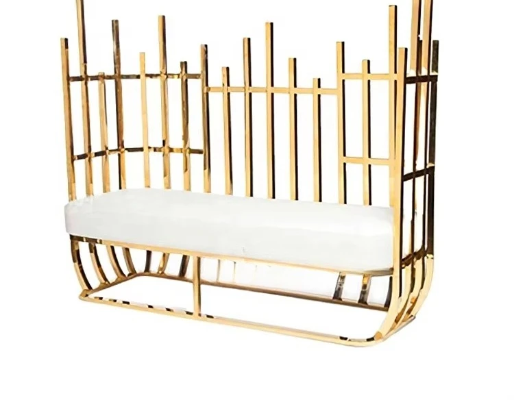 

Luxury Love Seat Furniture Reception Stainless Steel Gold Wedding Stage Bride Groom Leather Sofa