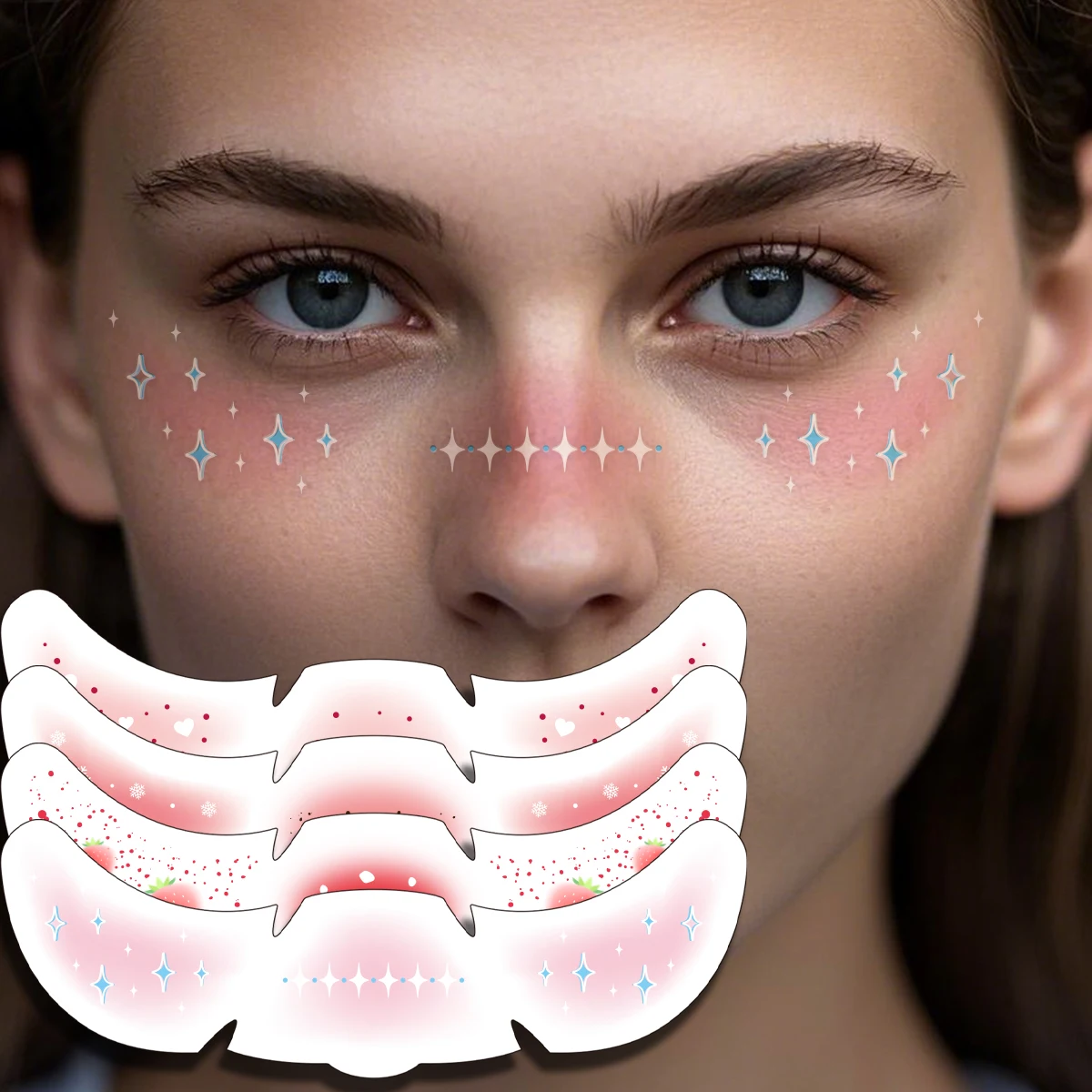 

4pcs Gradient Blush Freckles Tattoo Stickers Star Heart Strawberry Freckles Makeup Patches for Women Face Makeup Music Party