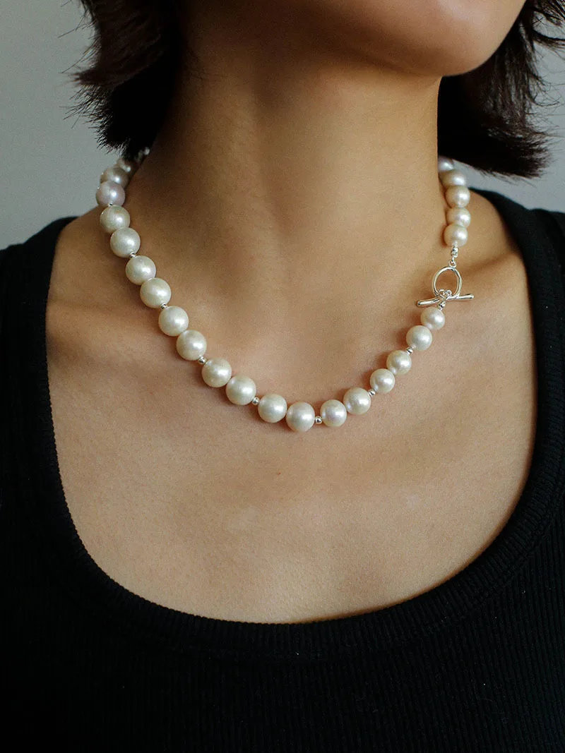 Natural Big Size Baroque Pearl Beads Choker OT Chain Necklace Women Jewelry Punk Designer Runway Rare Gown Boho Japan Korean