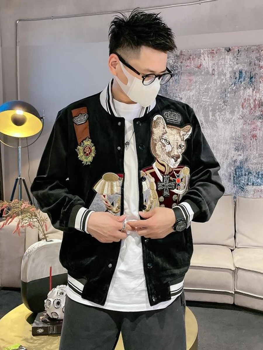 Fashion Autumn Winter Men\'s Women\'s Jackets Slim-Fit Embroidered Long Sleeve Jackets Stand Collar Baseball Uniform Jacket Coats