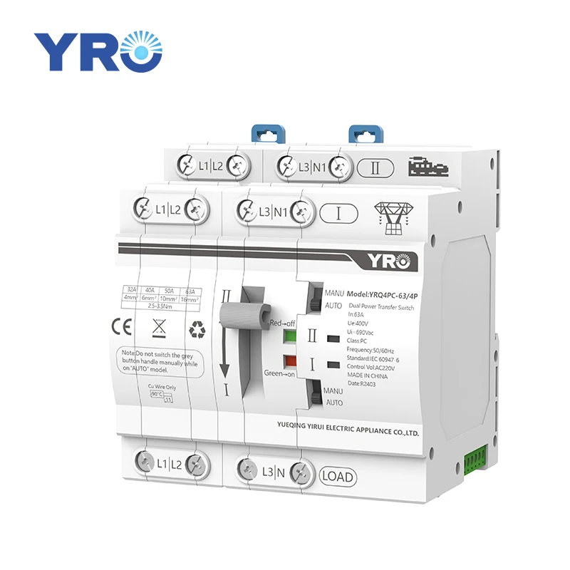 YRO YRQ4PC-63 2P Ats Dual Prower Automatic Transfer Switch Changeover Switches Din Rail Type Generator Ats 63A Switch 220V AC