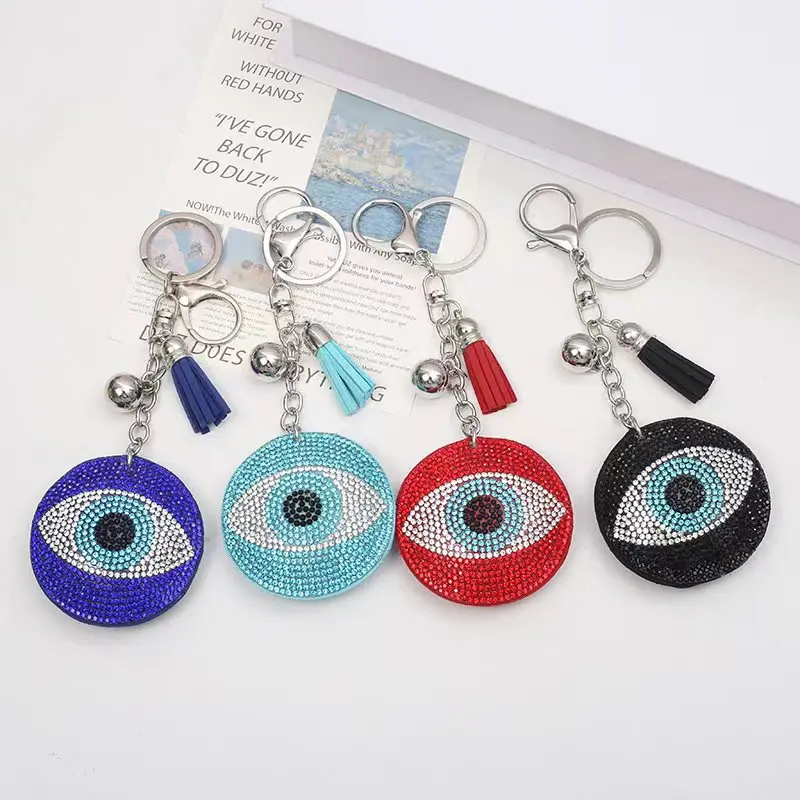 

New Fashion Punk Colorful Crystal Turkey Evil Eye Pendant Key Chain Eye Key Ring For Women Bag Pendant Jewelry Bag Accessories