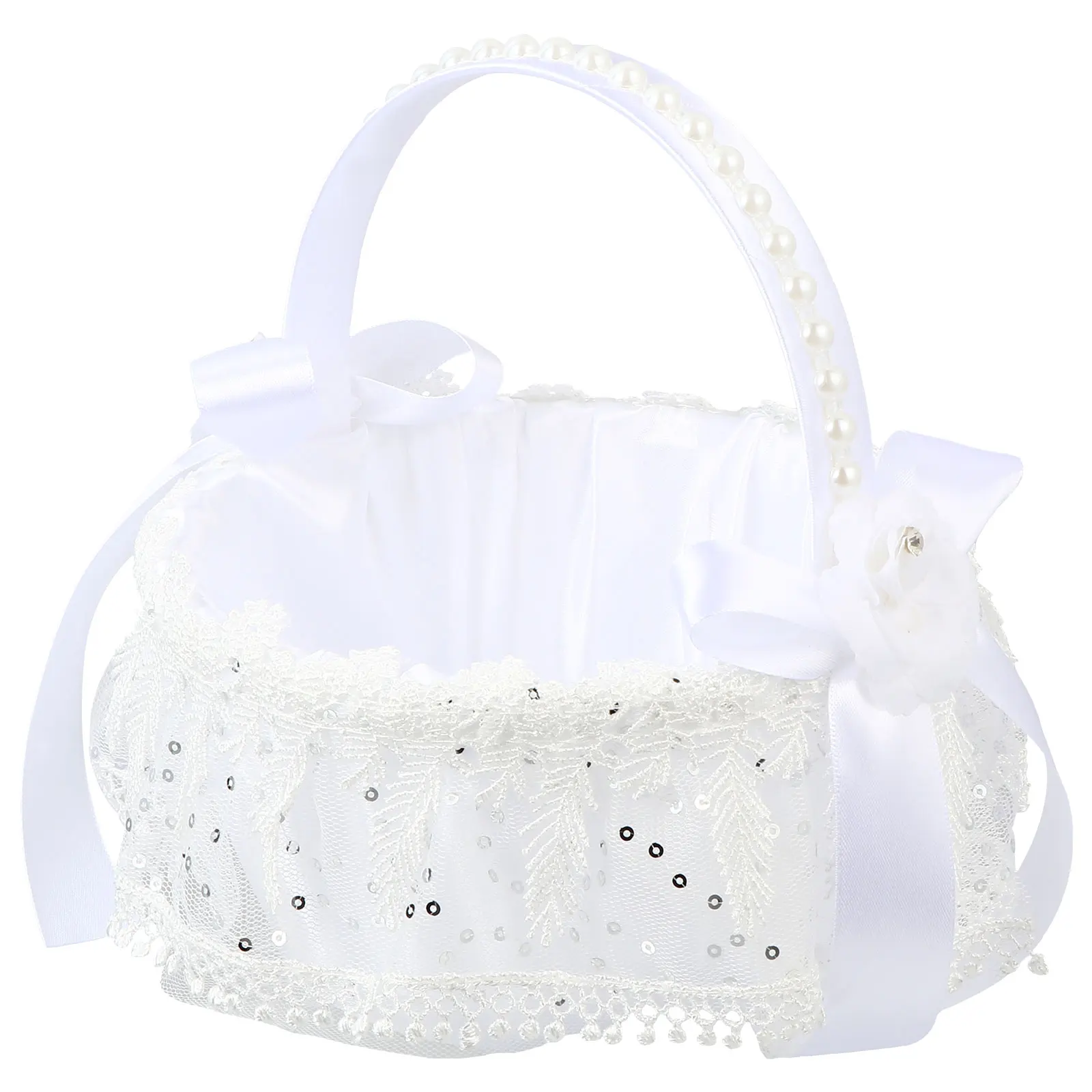 

Wedding Flower Basket White Lace Decor European Style Arrangement Ceremony Banquet Bridesmaid Storage
