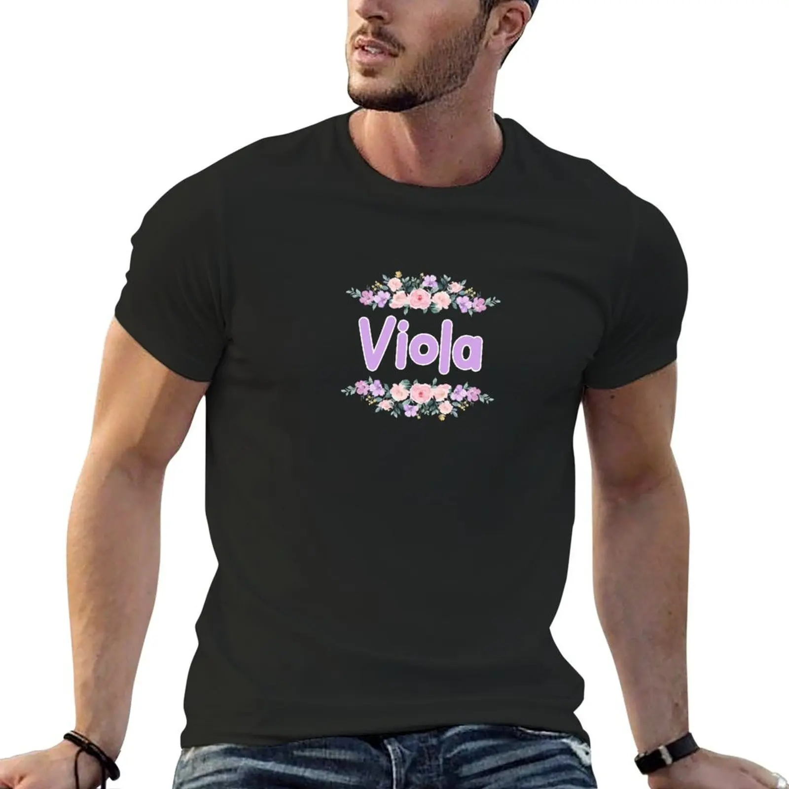 Purple Flower Viola Name Label T-Shirt basketball graphic tees blanks anime clothes essential t shirt Men's clothing