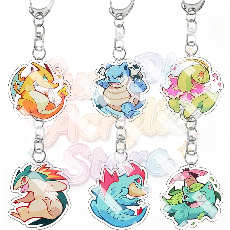 Acryl Charizard Blastoise Venusaur Typhlosion Feraligatr Meganium Anime Schlüsselanhänger Schlüsselringe Taschenanhänger Q-Version Ornamente