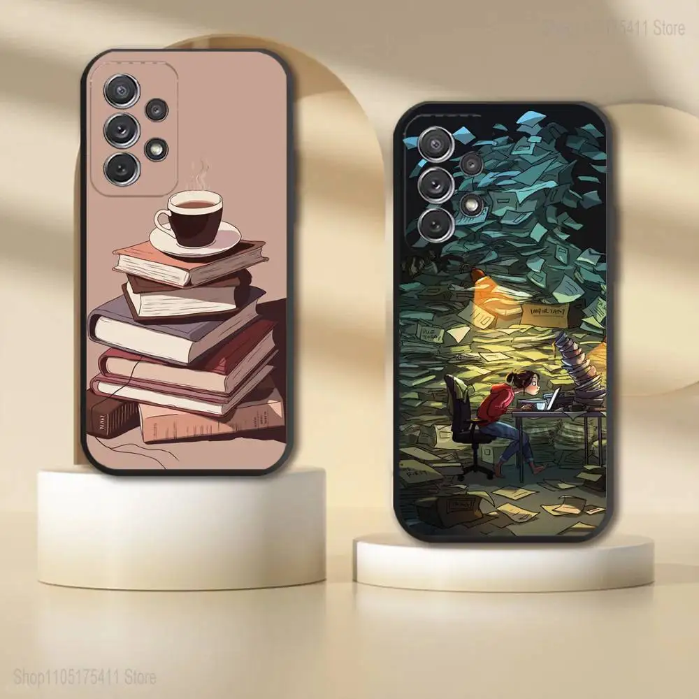 

R-Reading Bookshelf Girl Phone Case For Samsung S 25,24,23,22,30,21,10,9,Ultra,Plus,Lite,FE,4,5G Black Soft Case