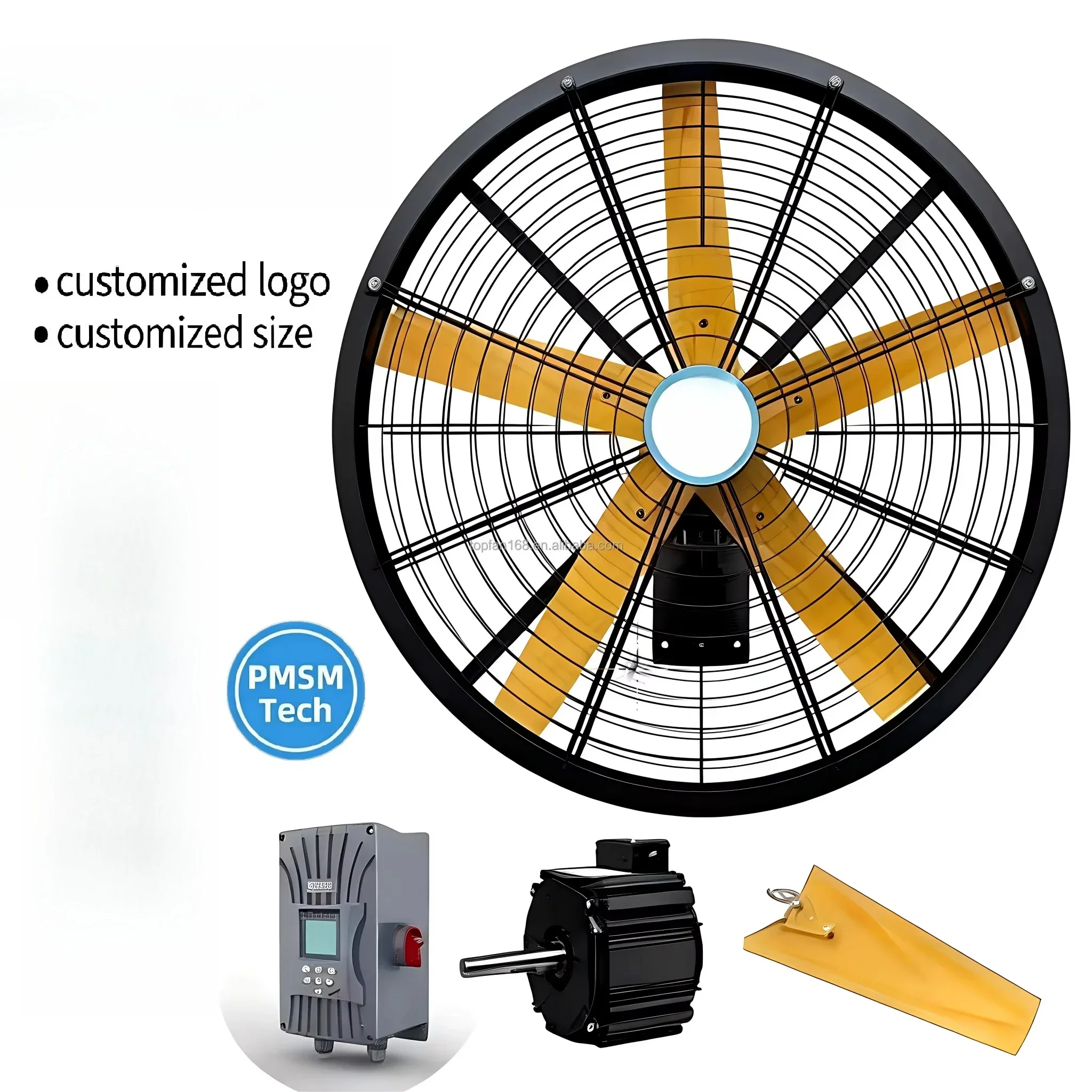 Metal Drum Wall Fan Large Air Volume Shaking Head Ventilation Fan Warehouse Gym Commercial AC Gear Motor