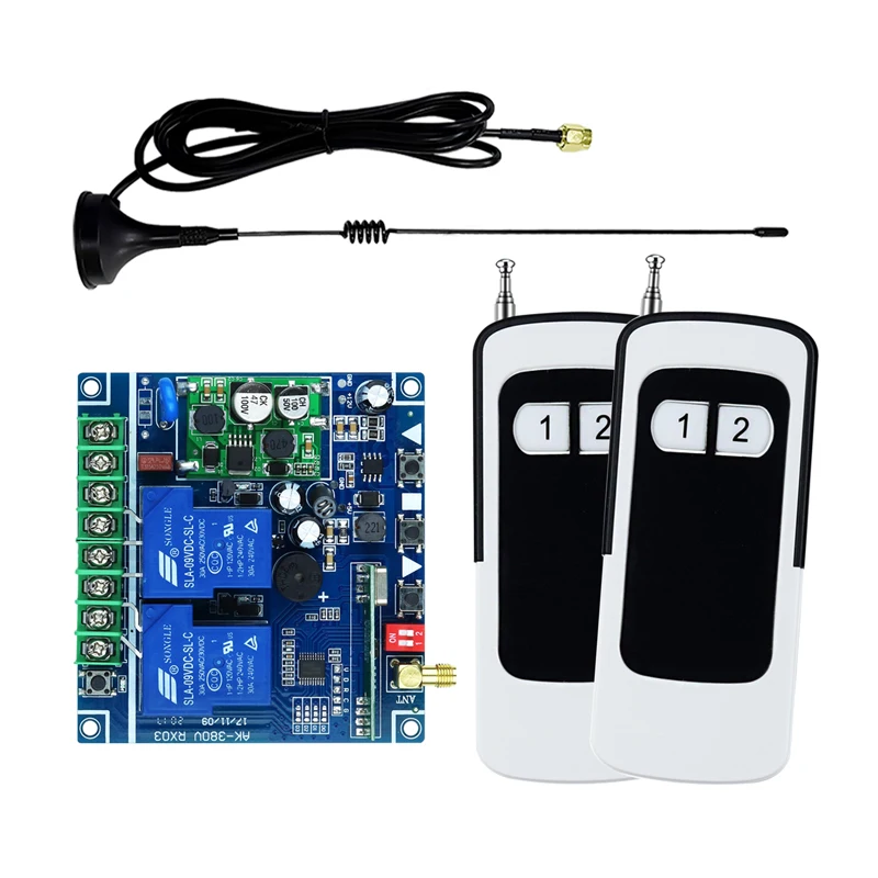 DC 12V  24V   48V 30A  relay 2CH RF Wireless Remote Control  Receiver   Transmitter  433mhz  garage door  motor  Roll-up