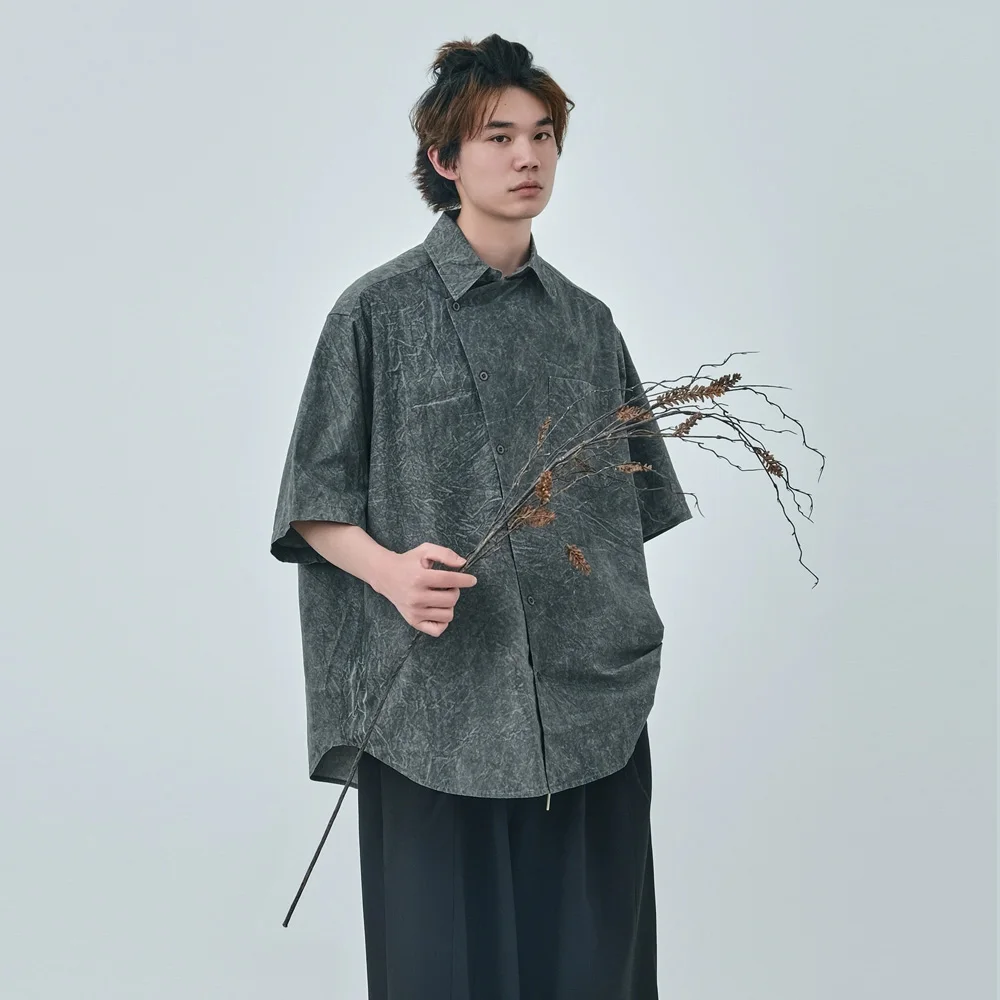 Heavyweight Washed Cotton Shirts Men Streetwear Fashion Loose Casual Short Sleeve Cargo Shirt Cityboy Oversized Shirts Blouses
