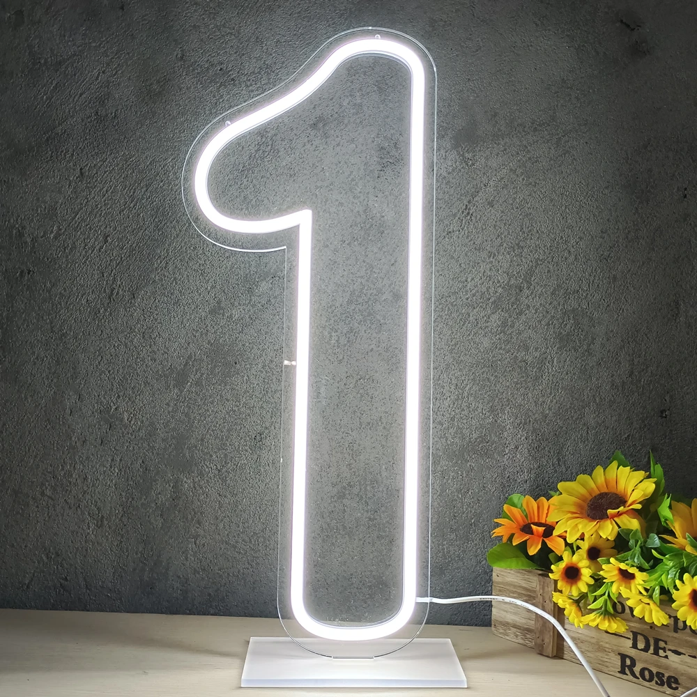 Imagem -02 - Customizável 1st Birthday Usb Neon Light Sign Stand e Montagem na Parede Flex Led Clear Base Party Lights