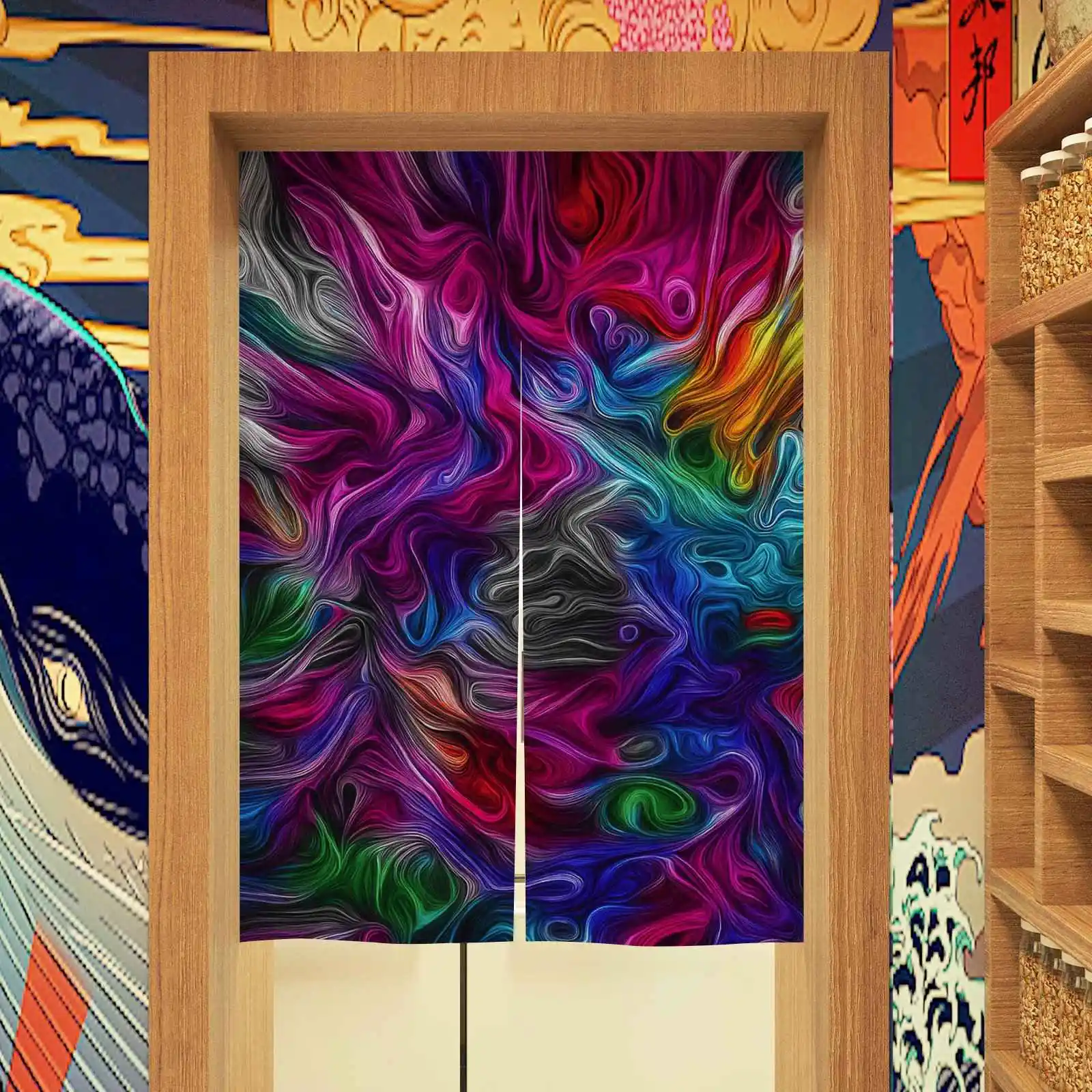 

One modern abstract vortex curtain, suitable for room partitions in bedrooms, entrance halls, kitchens, etc.