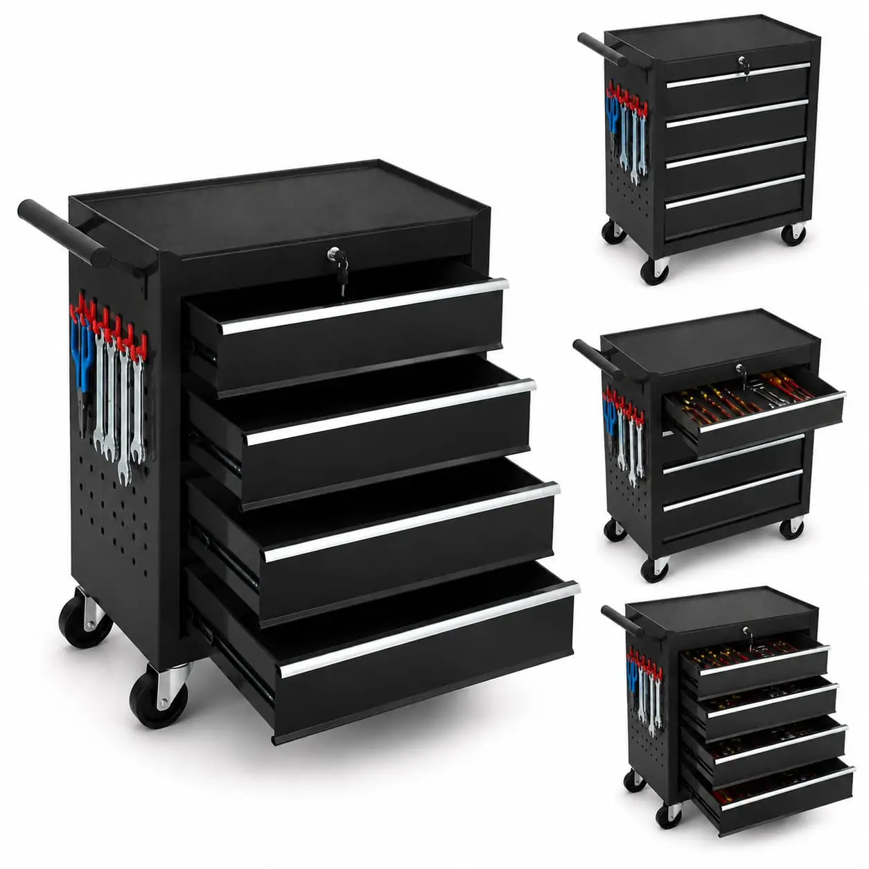 24 in Rolling Tool Chest with Wheels, 4-Drawer Tool Box Storage Cabinet - Locking Drawers, Drawer Liners, Mobile Tool Cart for Garage Workshop