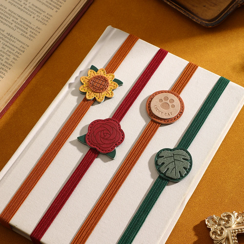 Decorative Elastic Notebook Strap 2 Pcs With Vintage Stitch-like Design PU Flowers Aesthetic Closure For Storage Organizer