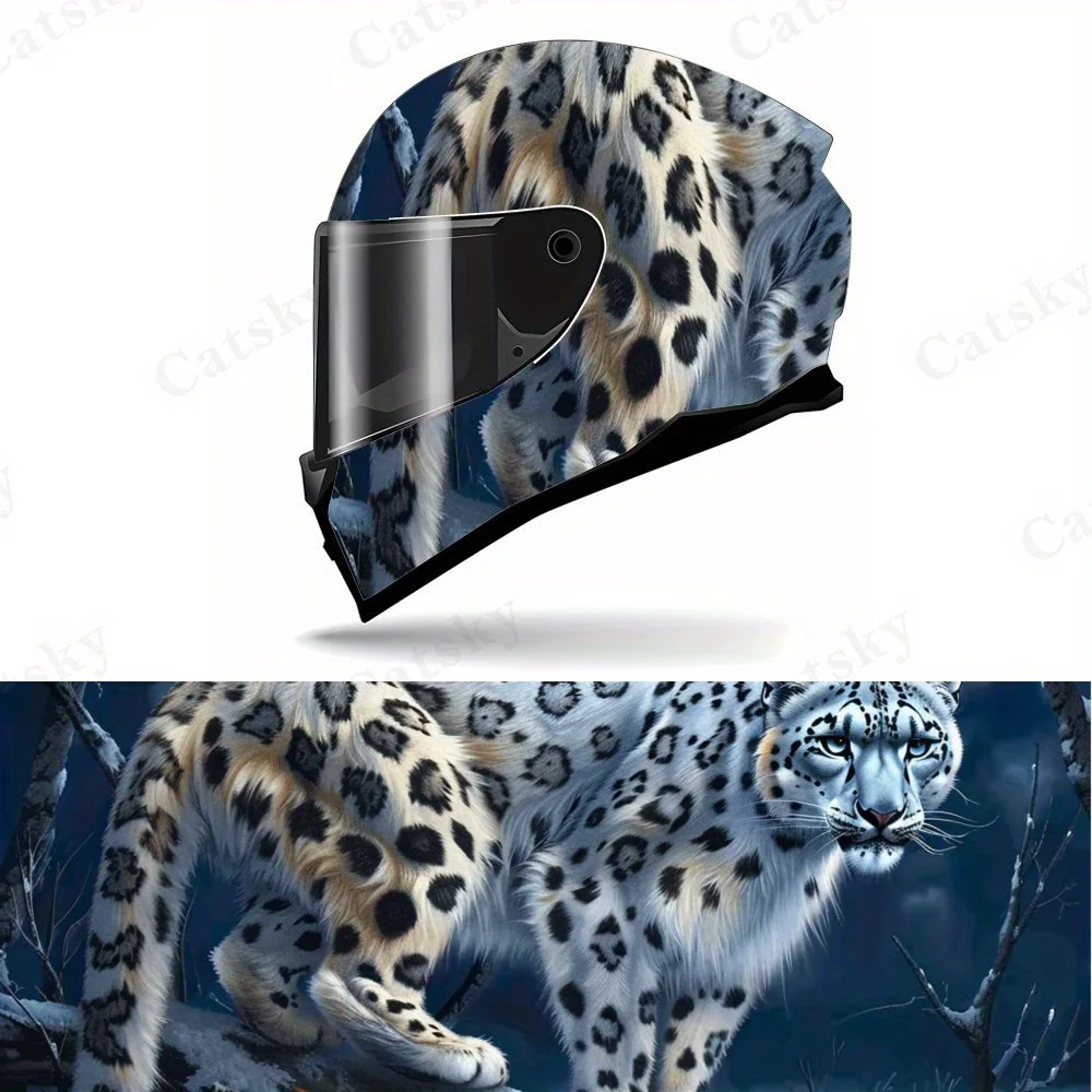 

Snow Leopard Motorcycle Helmet Sticker - Dark Night Forest Design, Durable PVC Material, Motorcycle Helmet Aesthetic Decorative