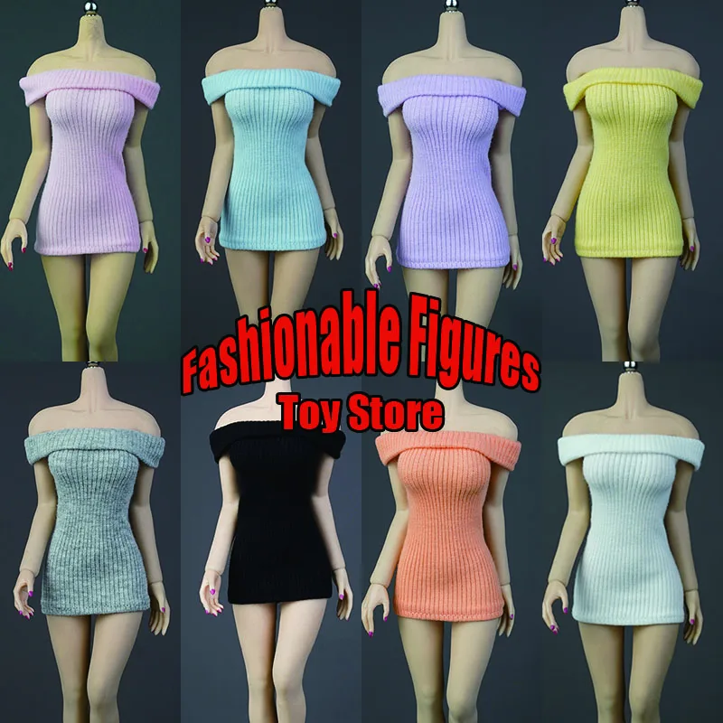 

1/6 Women Soldier Dress Off Shoulder Sweater Slim Elastic Short Dress For 12Inch Action Figure Model