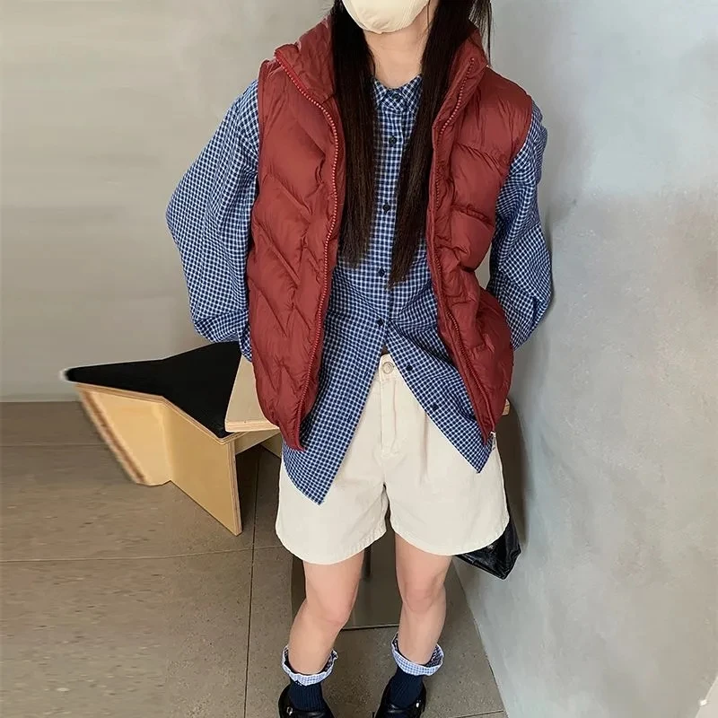

2025 Fashion New Autumn Winter Short Lightweight Thin Down Cotton Vest Jacket Women's Sleeveless Vest Solid Waistcoat Female Top