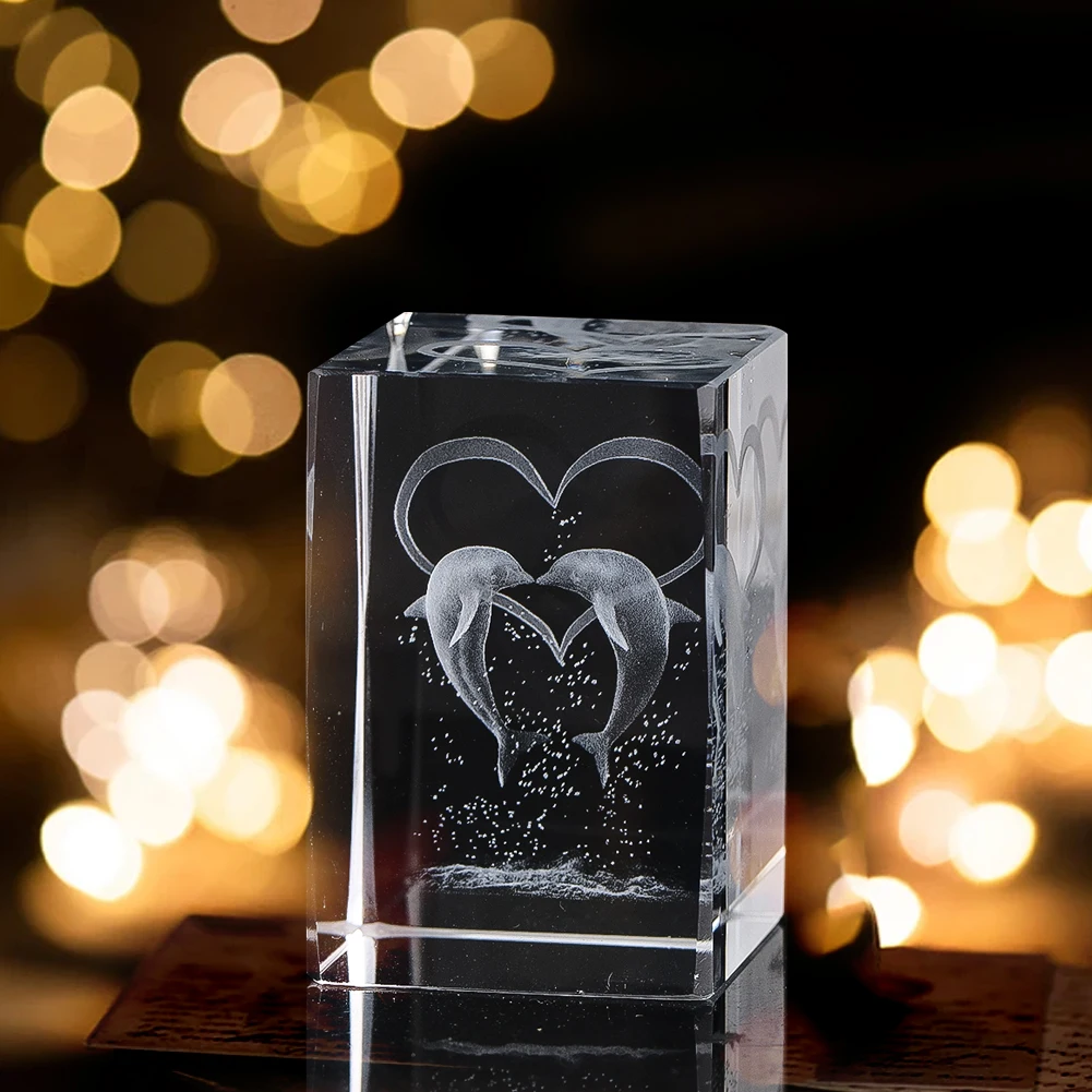 Transparent Square Dolphin Eagle Animals Crystal Carving Desktop Ornament Study Living Room Decor Piece Artistic Crafts Present
