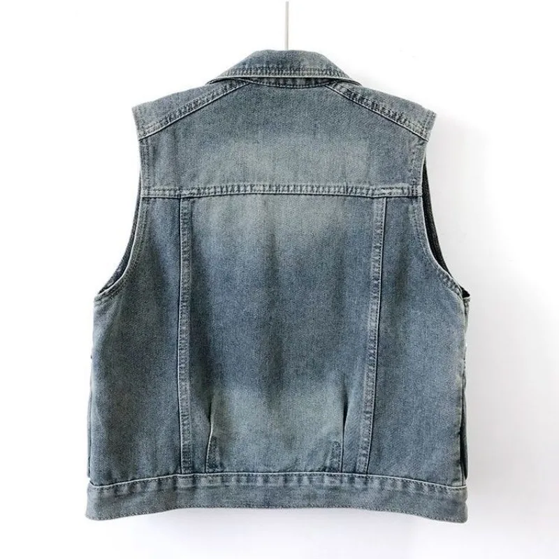 Vintage Denim Vest Jackets Women's Clothing 2026 Sleeveless Pockets Casual Tanks Oversized Tops Fashion Waistcoat Ropa Mujer