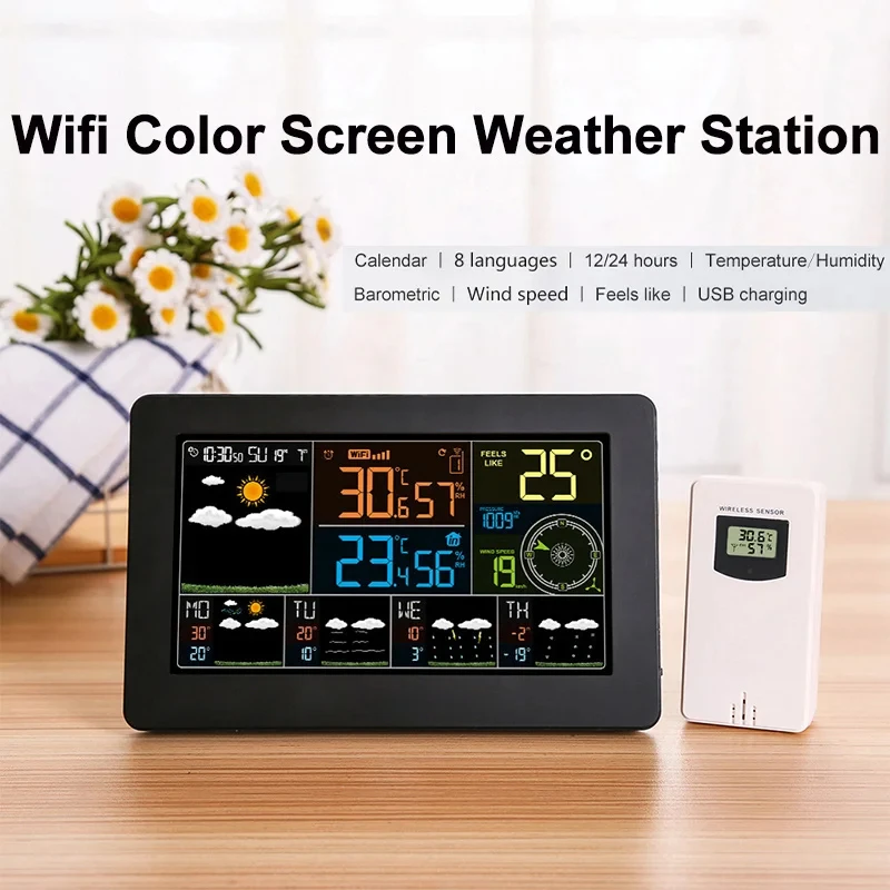 

Wifi Indoor Outdoor Weather Station Digital Thermometer Hygrometer Temperature Humidity Sensor Weather Forecast LCD Display ﻿