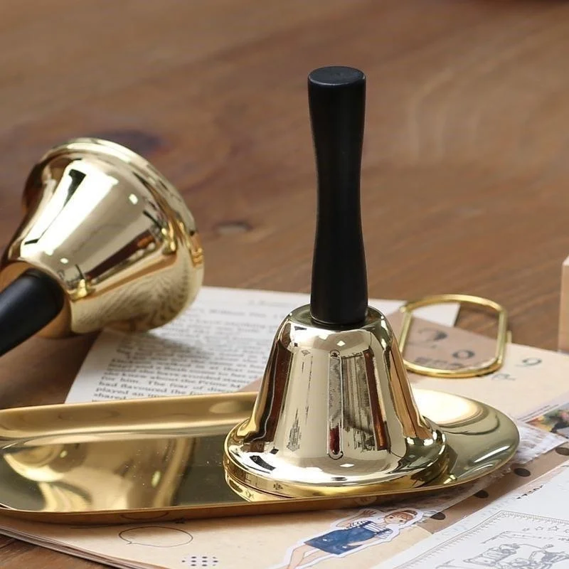 Handheld Brass Bell for School Kindergarten Class Meeting Vintage Yellow Bronze Bell Elderly Conference Large Bell Sound