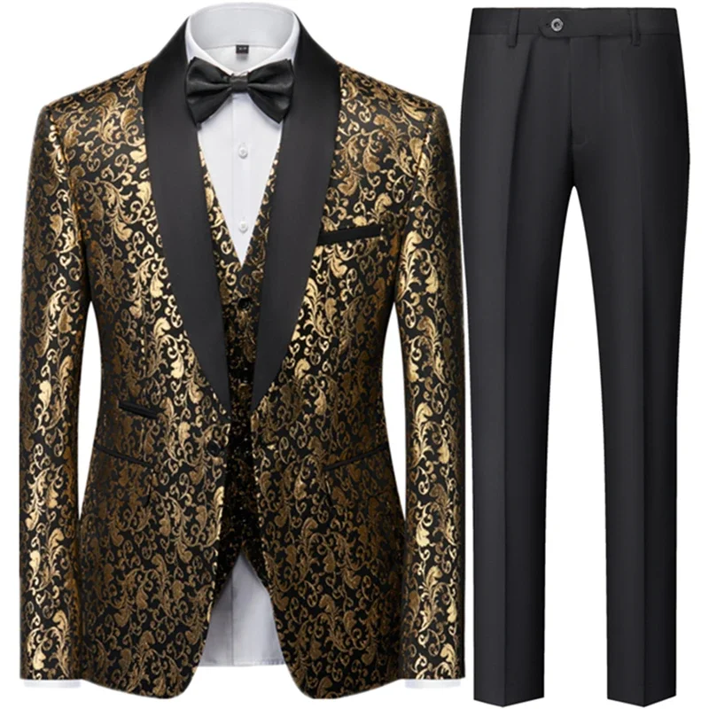 Men's 3 Pcs Set Groom Dress Coat Vest / 2023 Slim Fit Wedding Dress Business Casual Formal Suit Blazers Jacket Pants Waistcoat