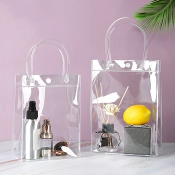 Sacs d'emballage transparents en PVC souple, fourre-tout cadeau avec boucle à main, sac à cosmétiques en plastique Transparent, 10/20 pièces/lot