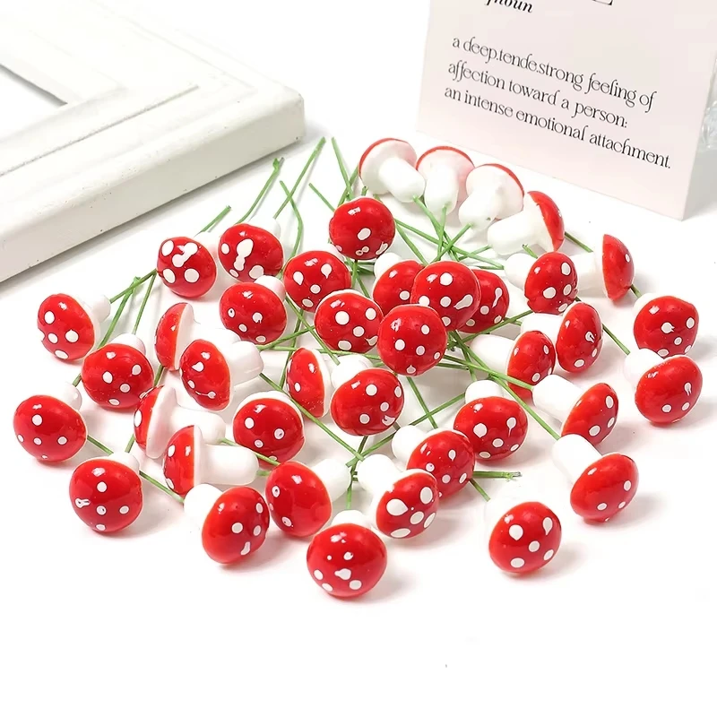 50/100/150/250pcs Mini Red Mushroom Garden Dotted Small Potted Diy Toy House Landscape Bonsai Plant Garden Decoration Ornament