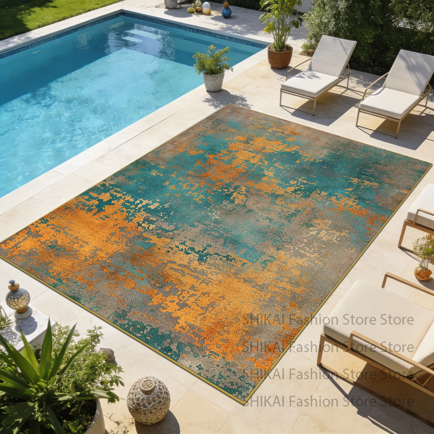 Yellow Blue Modern Abstract Fluffy Courtyard Rug Home Decoration Luxury Easy Clean Soft Carpet Non-slip Large Coffee Tables Mats