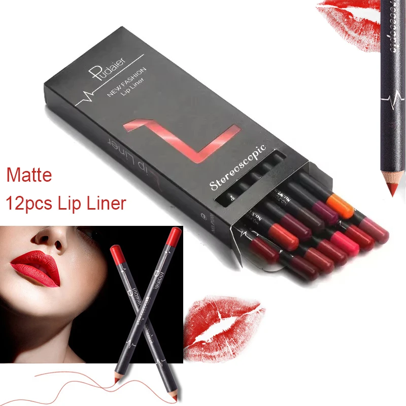 12 unids/set delineador de labios mate delineador de labios para principiantes delineador de labios hidratante de larga duración delineador de labios lápiz rojo de terciopelo bolígrafos de maquillaje 12 colores