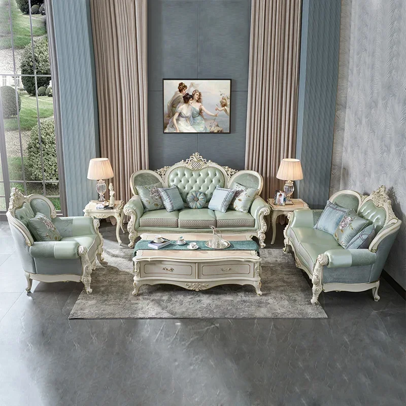 French palace furniture French leather sofa small living room single double three sofa coffee table combination