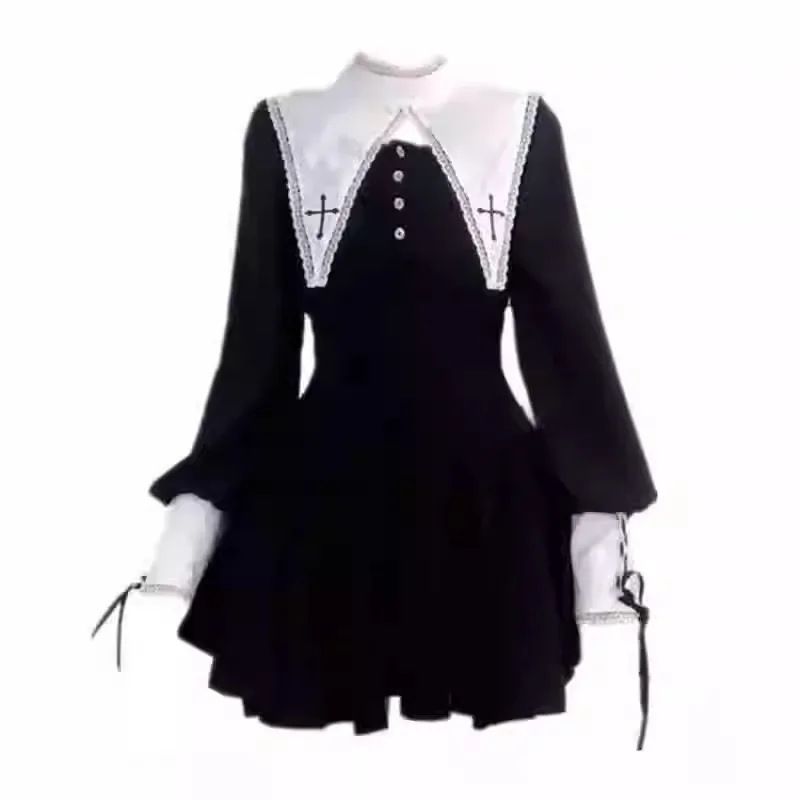 

Mini Fake Two Piece Dress Stand Collar Pure Sexy Long Sleeve A-line Dresses Korean Fashion Preppy Casual Skirts Chic Clothes