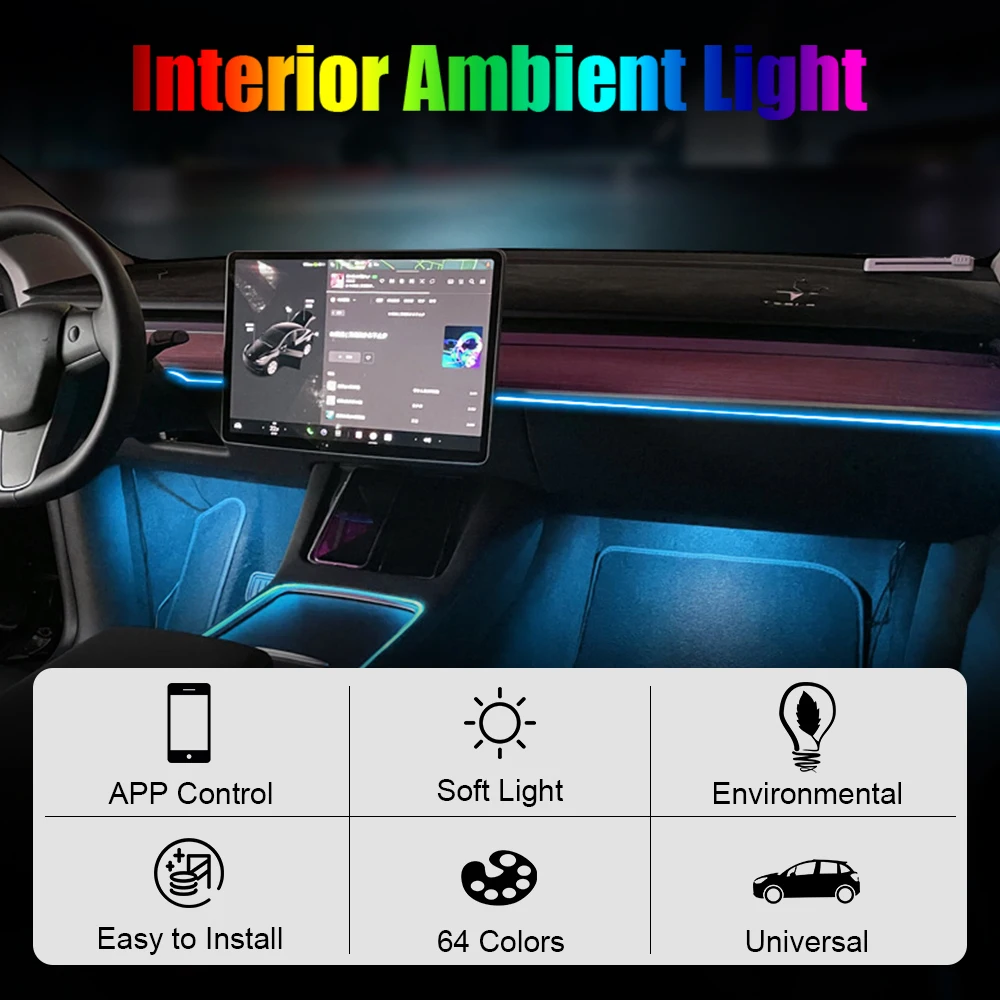 Atmosphere Lamp 64 Colors 2/5m LED Strips USB Cigarette Lighter Adapter Auto Accessories