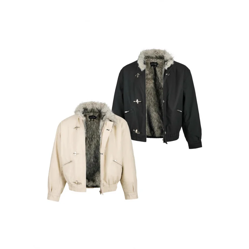 

EMEEasy Success Wolf King American Retro Harrington Matte Eco-Friendly Fleece Lined Thickened Winter Jacket Coat