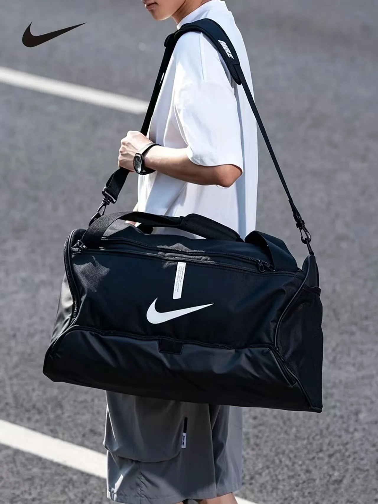 Nike CU8090-010 Men Women Sports Duffel Bag Handheld Crossbody Shoulder Portable Gym Fitness Travel Barrel Bucket Bag