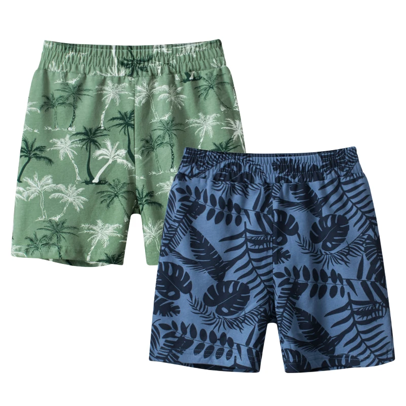 2024 Summer New Beach Shorts for Boys Coconut Tree Print Short Pants Children\'s Clothing Leaf Pattern Elastic Waist Kids Outfit